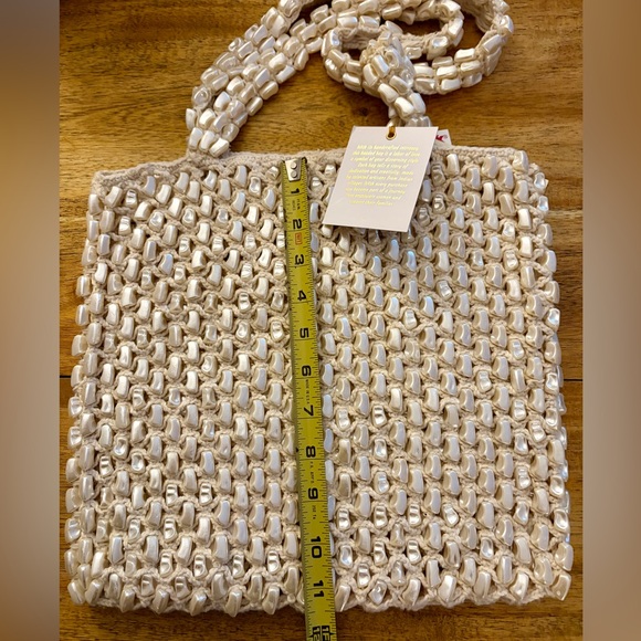 Viral Cream Knit Crochet/ Pearl Beaded Tote Bag NWT - Picture 11 of 12